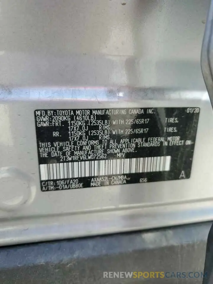 13 Photograph of a damaged car 2T3W1RFV6LW072562 TOYOTA RAV4 2020