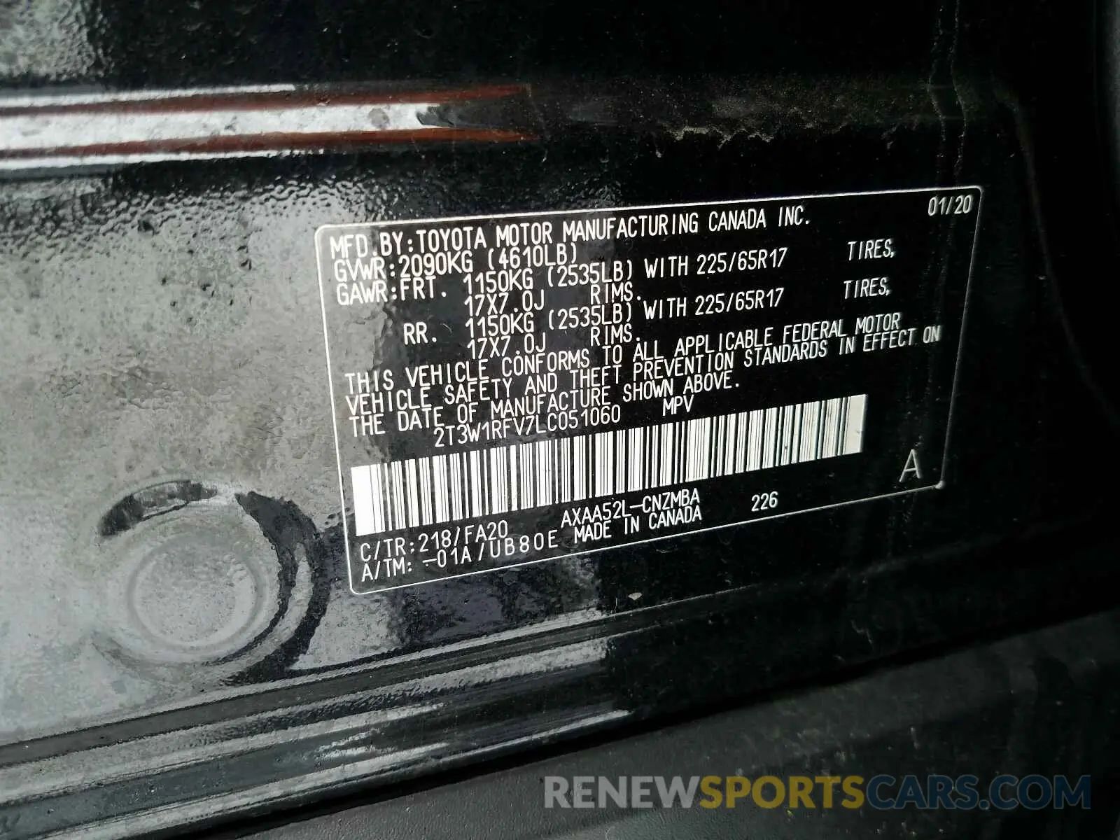 10 Photograph of a damaged car 2T3W1RFV7LC051060 TOYOTA RAV4 2020