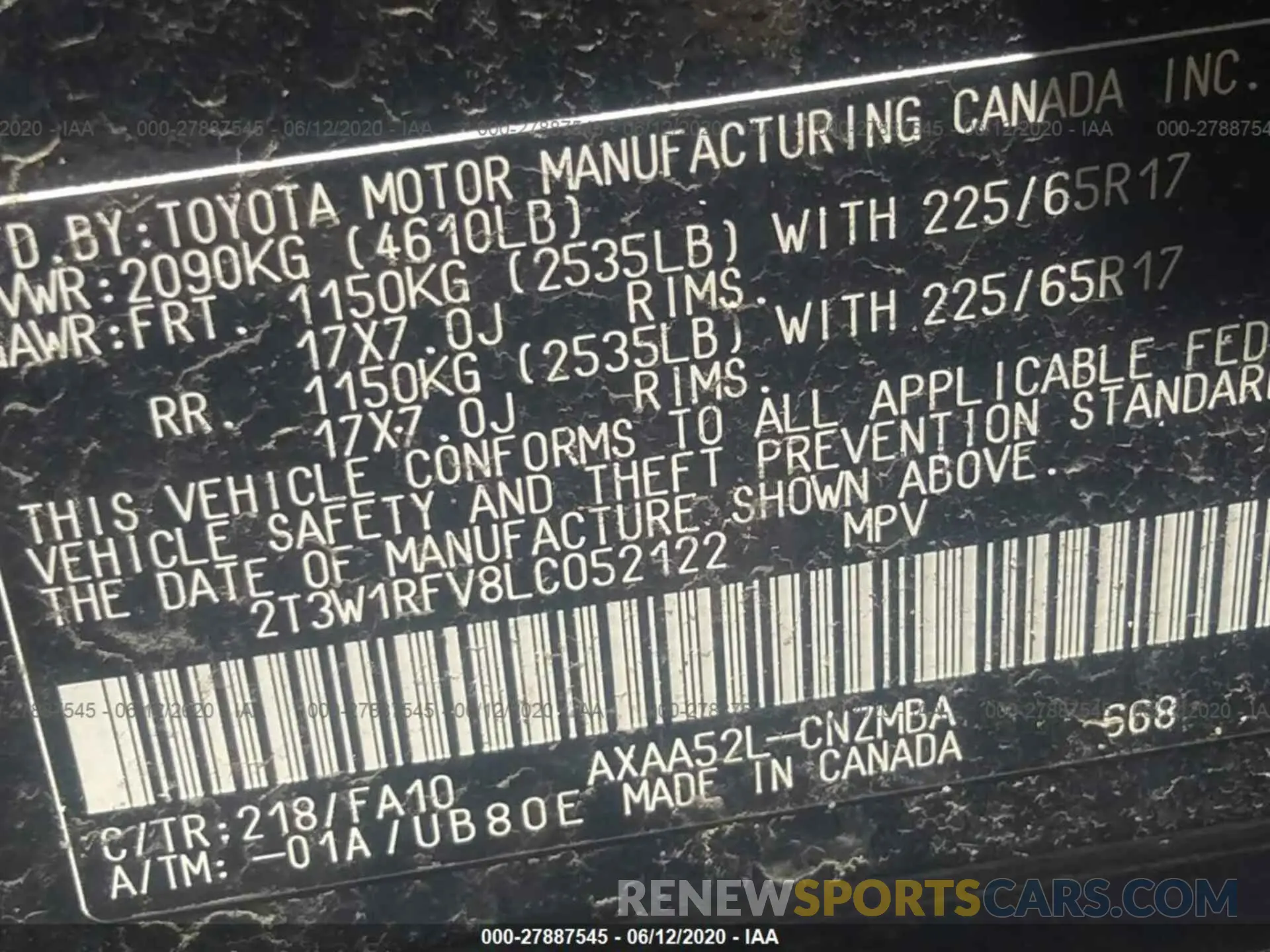 9 Photograph of a damaged car 2T3W1RFV8LC052122 TOYOTA RAV4 2020