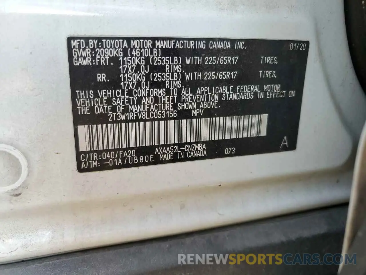 13 Photograph of a damaged car 2T3W1RFV8LC053156 TOYOTA RAV4 2020