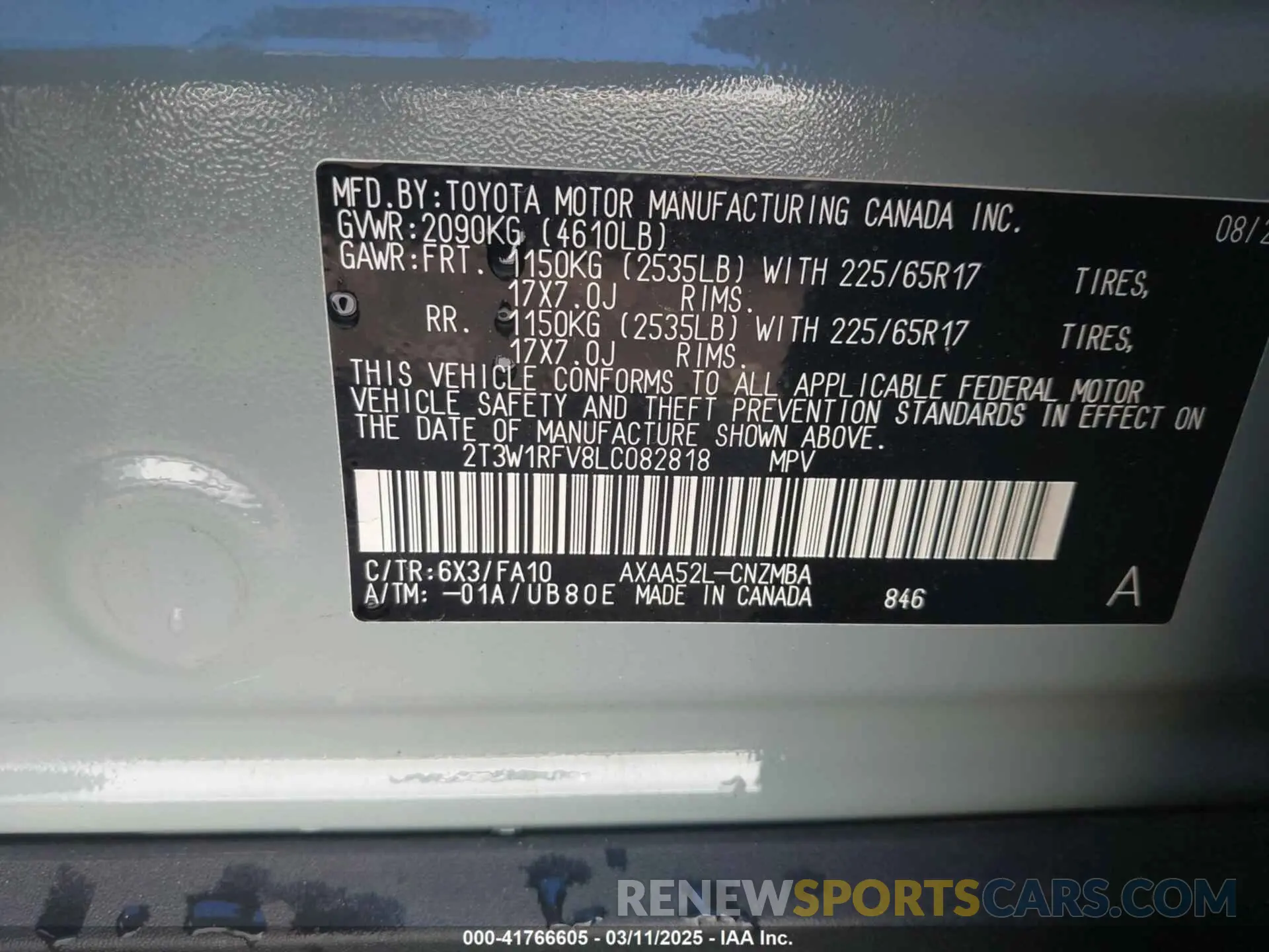 9 Photograph of a damaged car 2T3W1RFV8LC082818 TOYOTA RAV4 2020