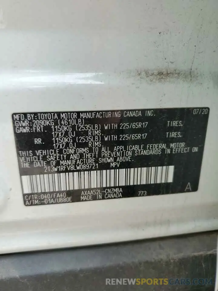 13 Photograph of a damaged car 2T3W1RFV8LW089721 TOYOTA RAV4 2020
