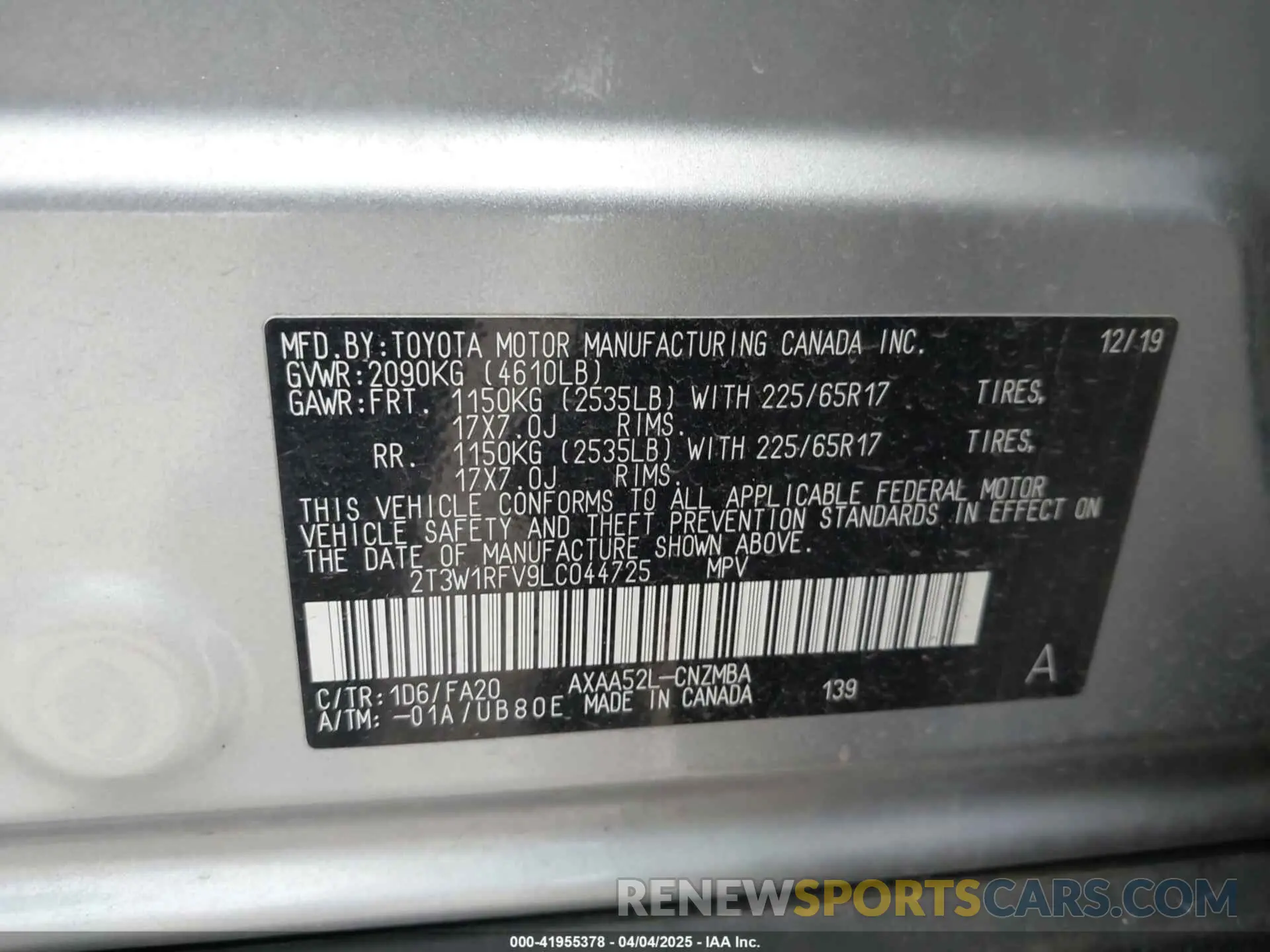 9 Photograph of a damaged car 2T3W1RFV9LC044725 TOYOTA RAV4 2020