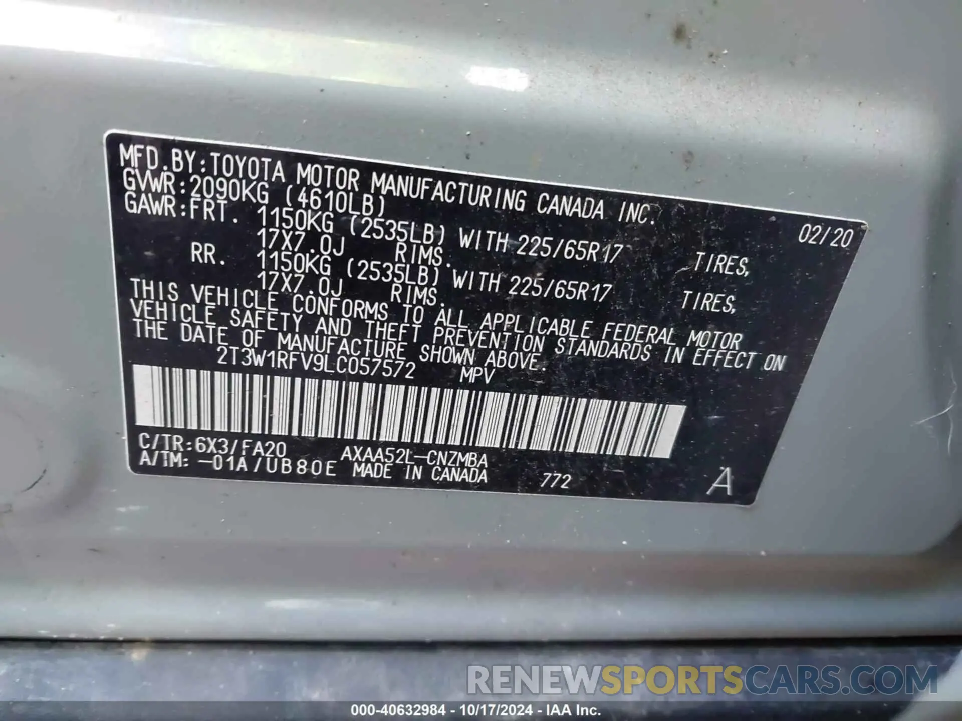 9 Photograph of a damaged car 2T3W1RFV9LC057572 TOYOTA RAV4 2020