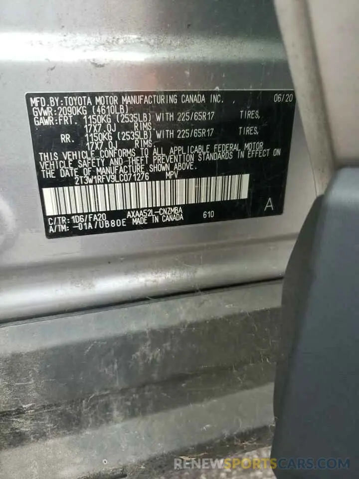 13 Photograph of a damaged car 2T3W1RFV9LC071276 TOYOTA RAV4 2020
