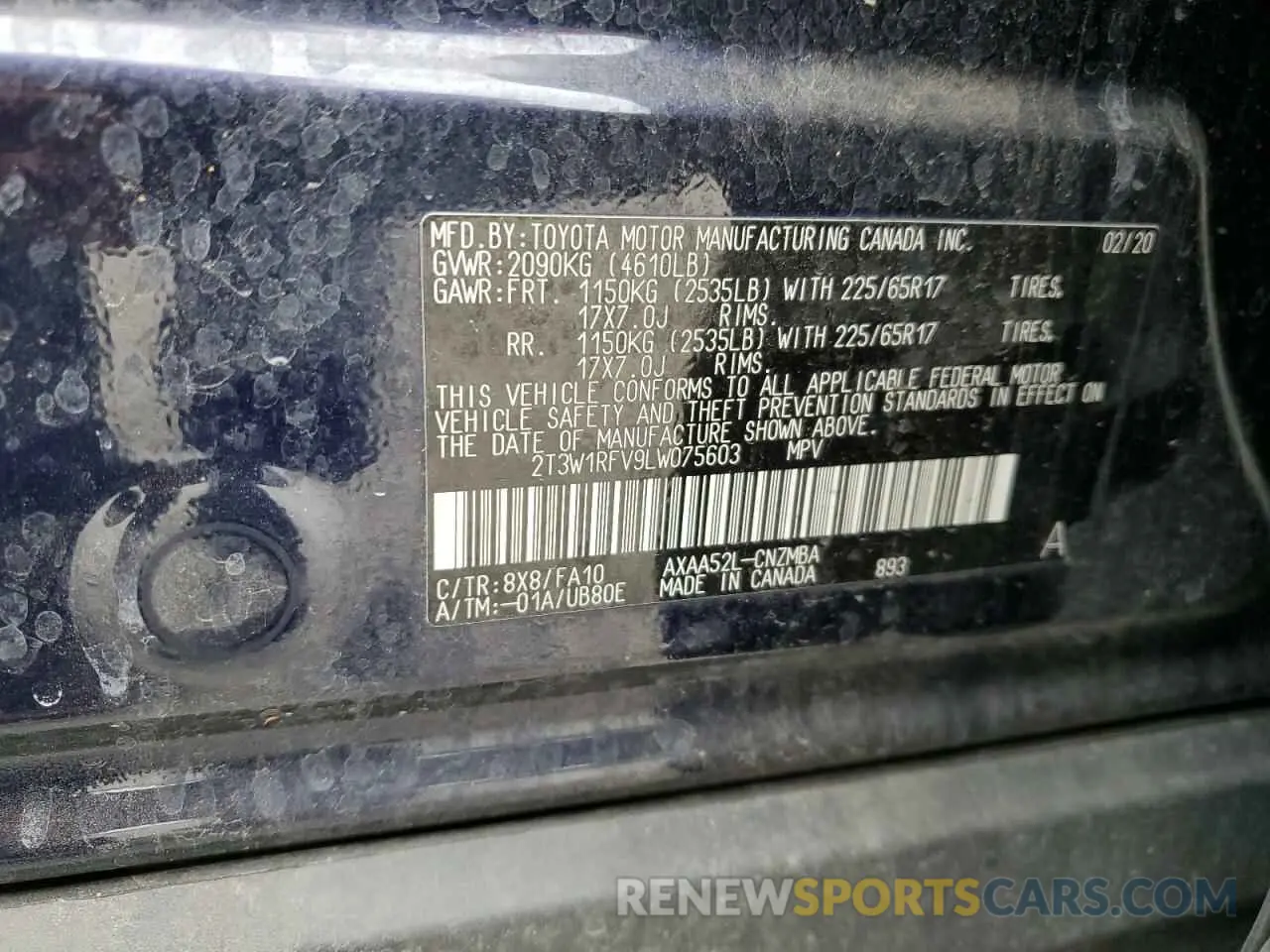 14 Photograph of a damaged car 2T3W1RFV9LW075603 TOYOTA RAV4 2020