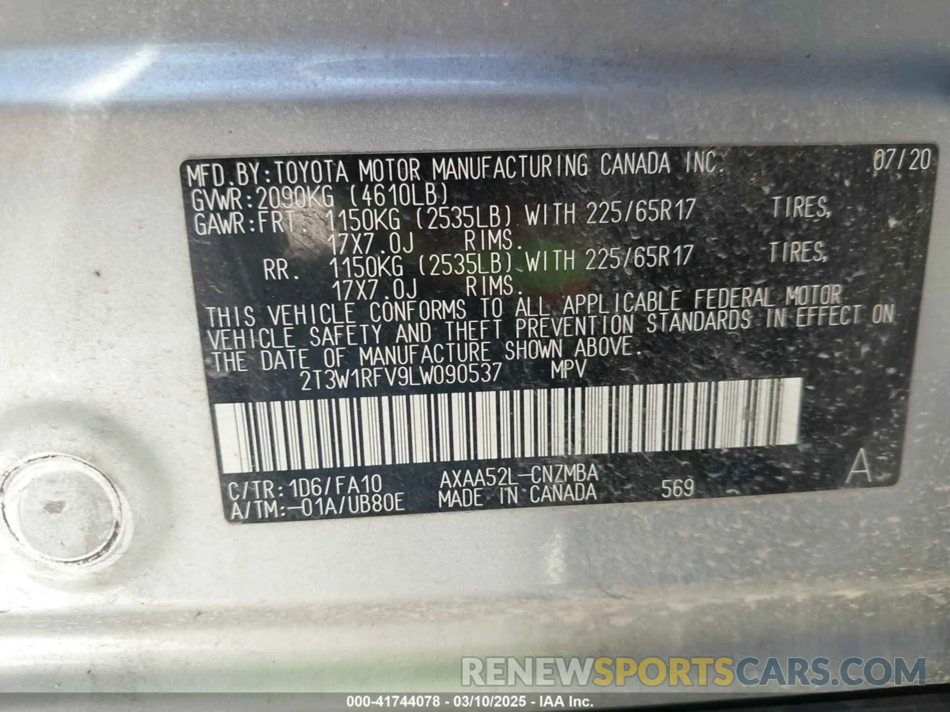 9 Photograph of a damaged car 2T3W1RFV9LW090537 TOYOTA RAV4 2020
