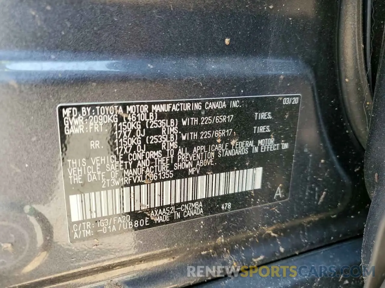 13 Photograph of a damaged car 2T3W1RFVXLC061355 TOYOTA RAV4 2020