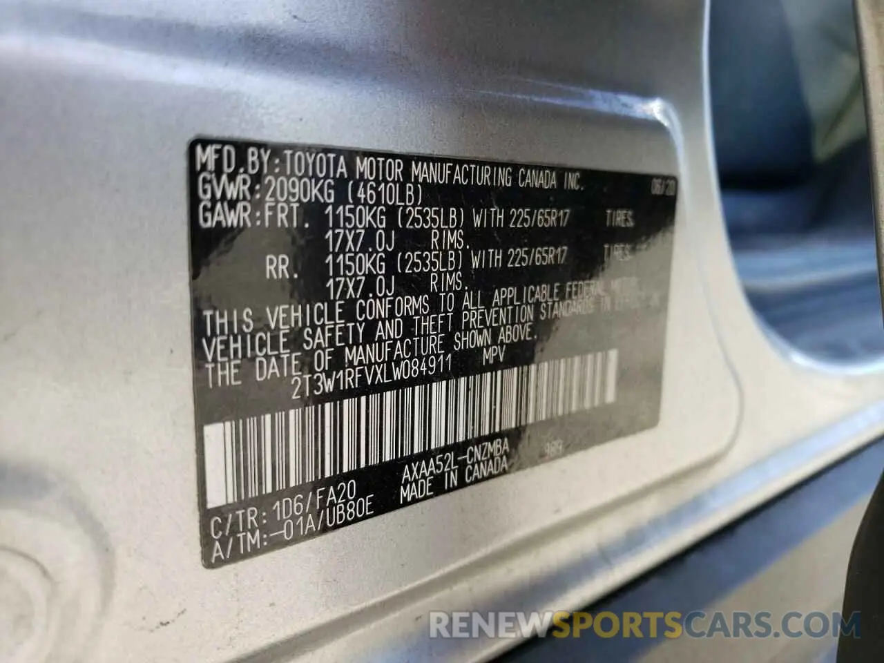 12 Photograph of a damaged car 2T3W1RFVXLW084911 TOYOTA RAV4 2020