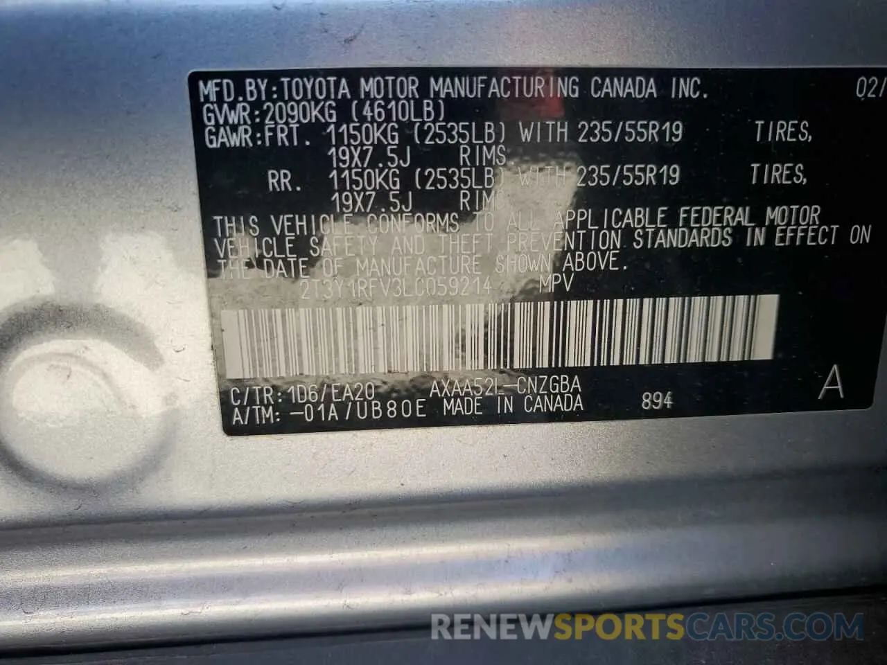 15 Photograph of a damaged car 2T3Y1RFV3LC059214 TOYOTA RAV4 2020