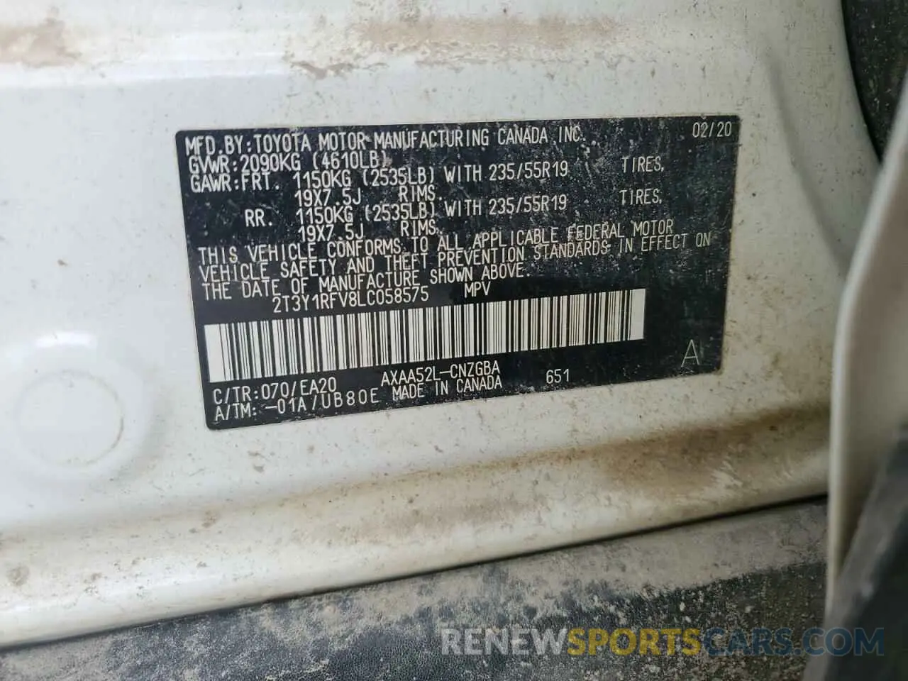 13 Photograph of a damaged car 2T3Y1RFV8LC058575 TOYOTA RAV4 2020