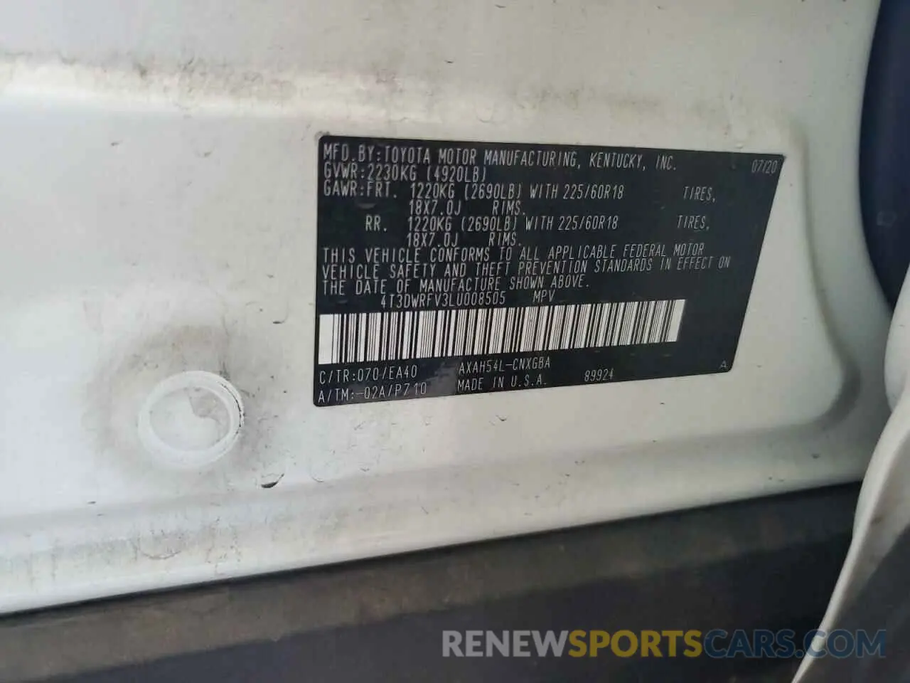 13 Photograph of a damaged car 4T3DWRFV3LU008505 TOYOTA RAV4 2020