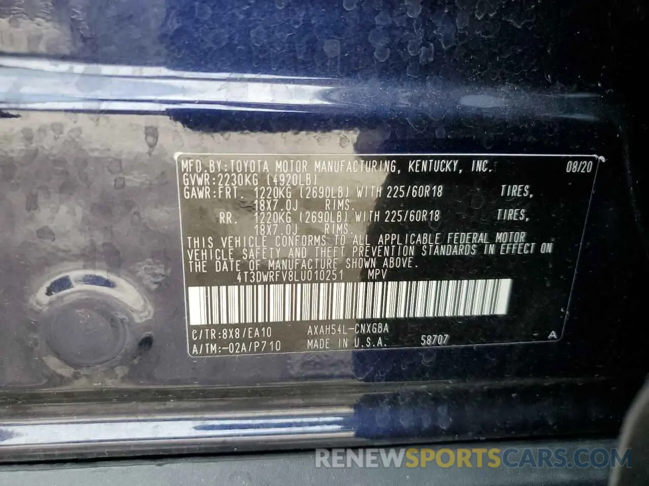 14 Photograph of a damaged car 4T3DWRFV8LU010251 TOYOTA RAV4 2020