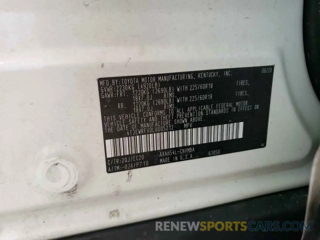 13 Photograph of a damaged car 4T3EWRFV0LU005212 TOYOTA RAV4 2020