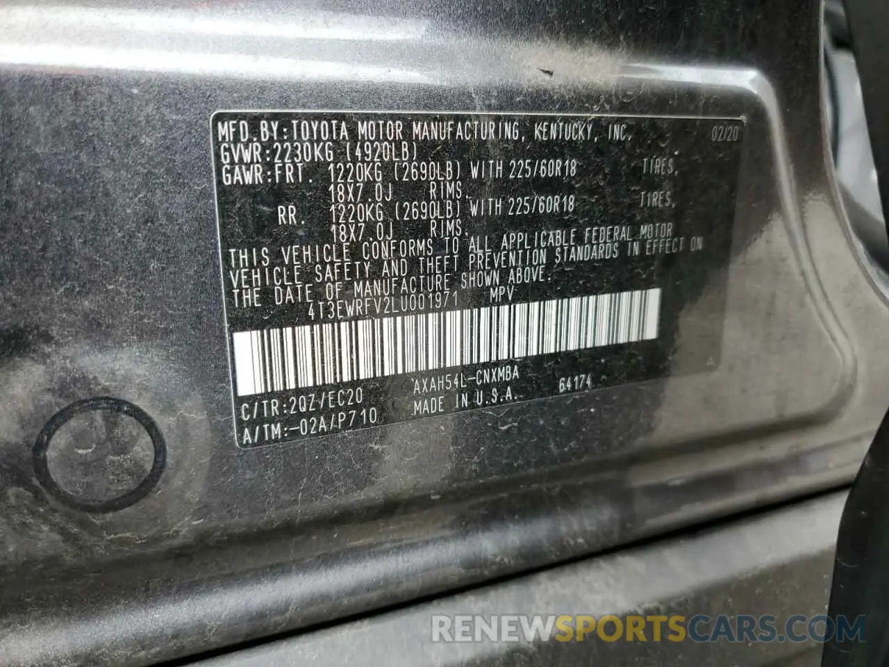 12 Photograph of a damaged car 4T3EWRFV2LU001971 TOYOTA RAV4 2020