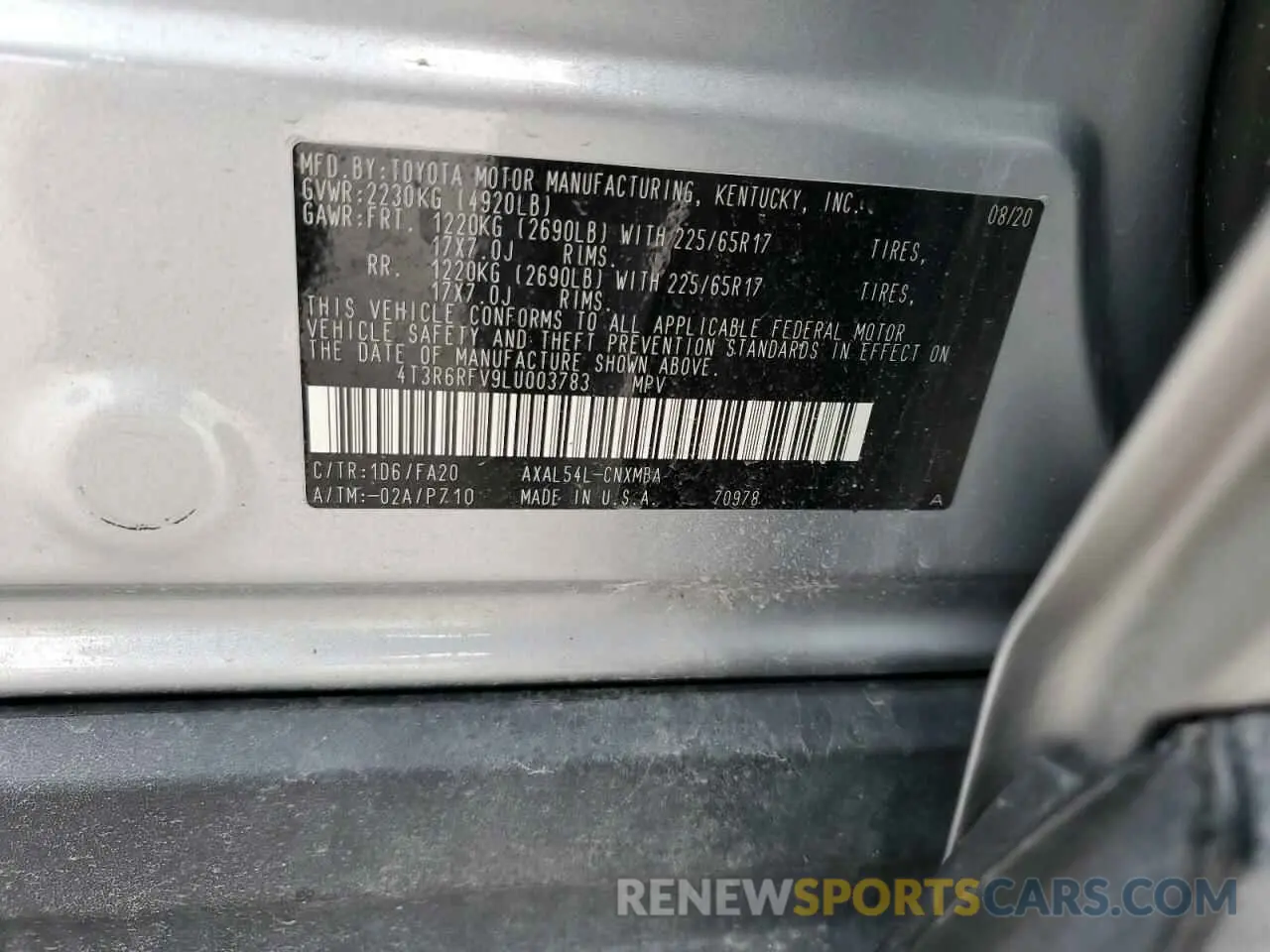 12 Photograph of a damaged car 4T3R6RFV9LU003783 TOYOTA RAV4 2020