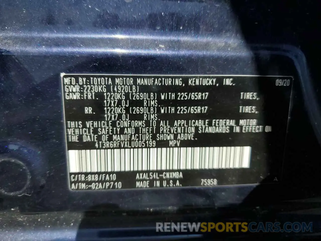 13 Photograph of a damaged car 4T3R6RFVXLU005199 TOYOTA RAV4 2020