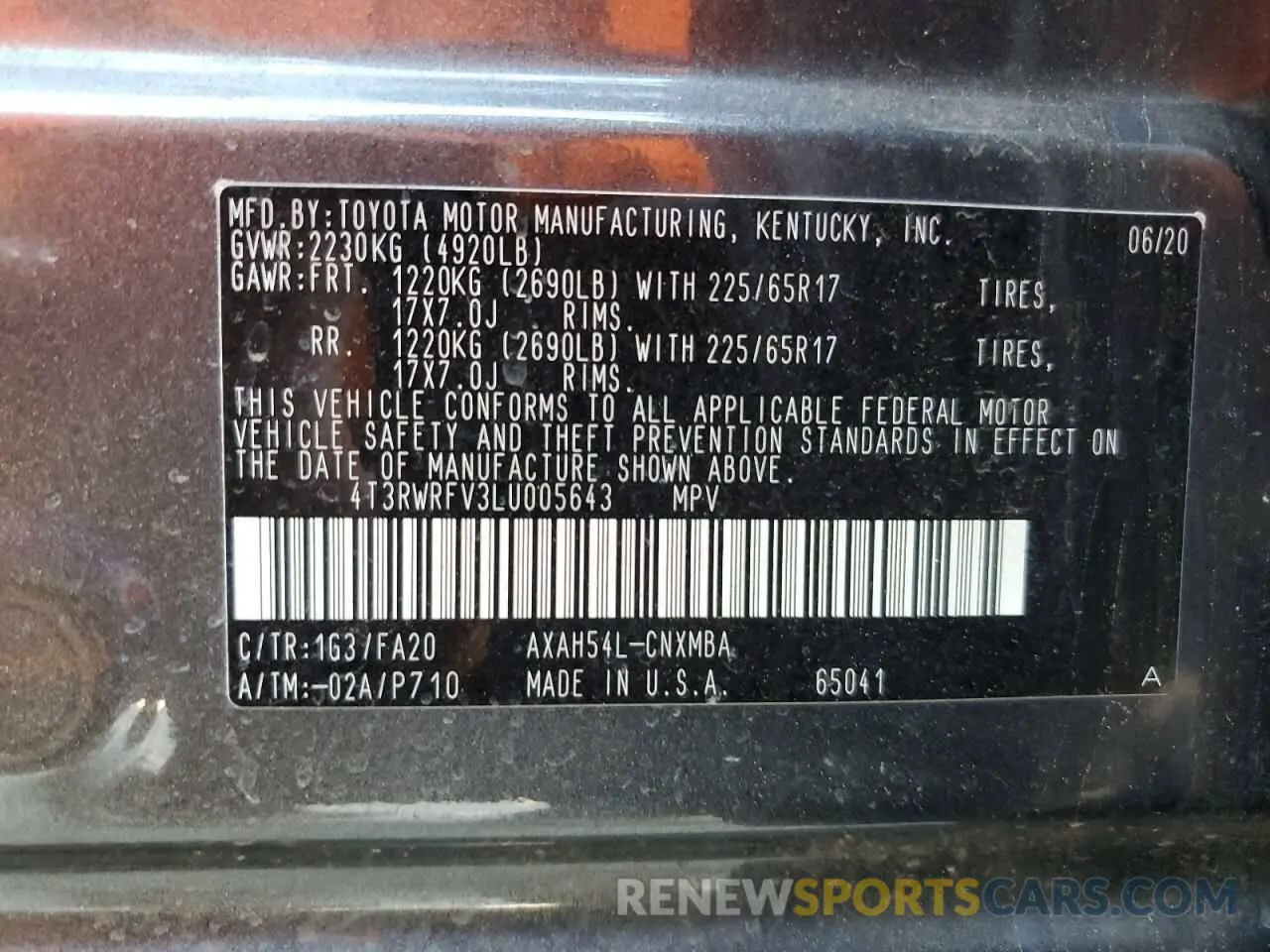 14 Photograph of a damaged car 4T3RWRFV3LU005643 TOYOTA RAV4 2020