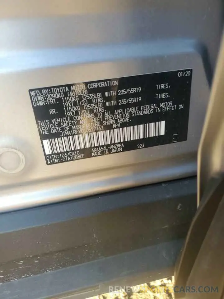 13 Photograph of a damaged car JTMA1RFV0LD527767 TOYOTA RAV4 2020