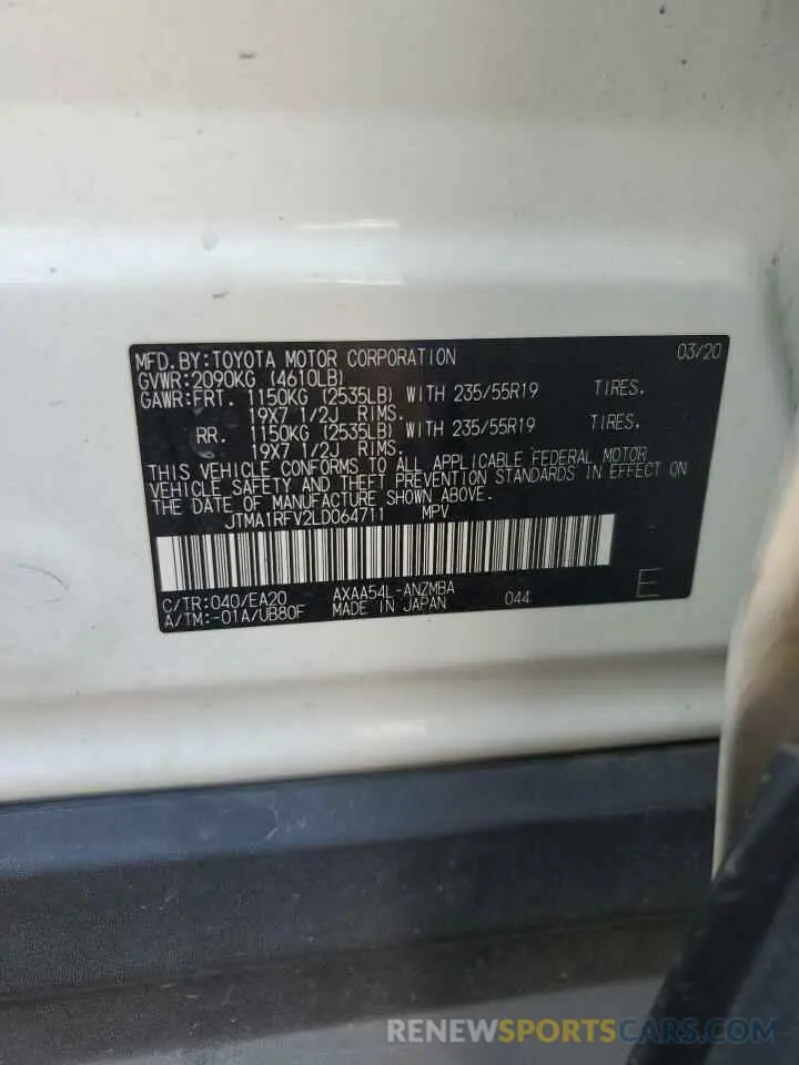 14 Photograph of a damaged car JTMA1RFV2LD064711 TOYOTA RAV4 2020