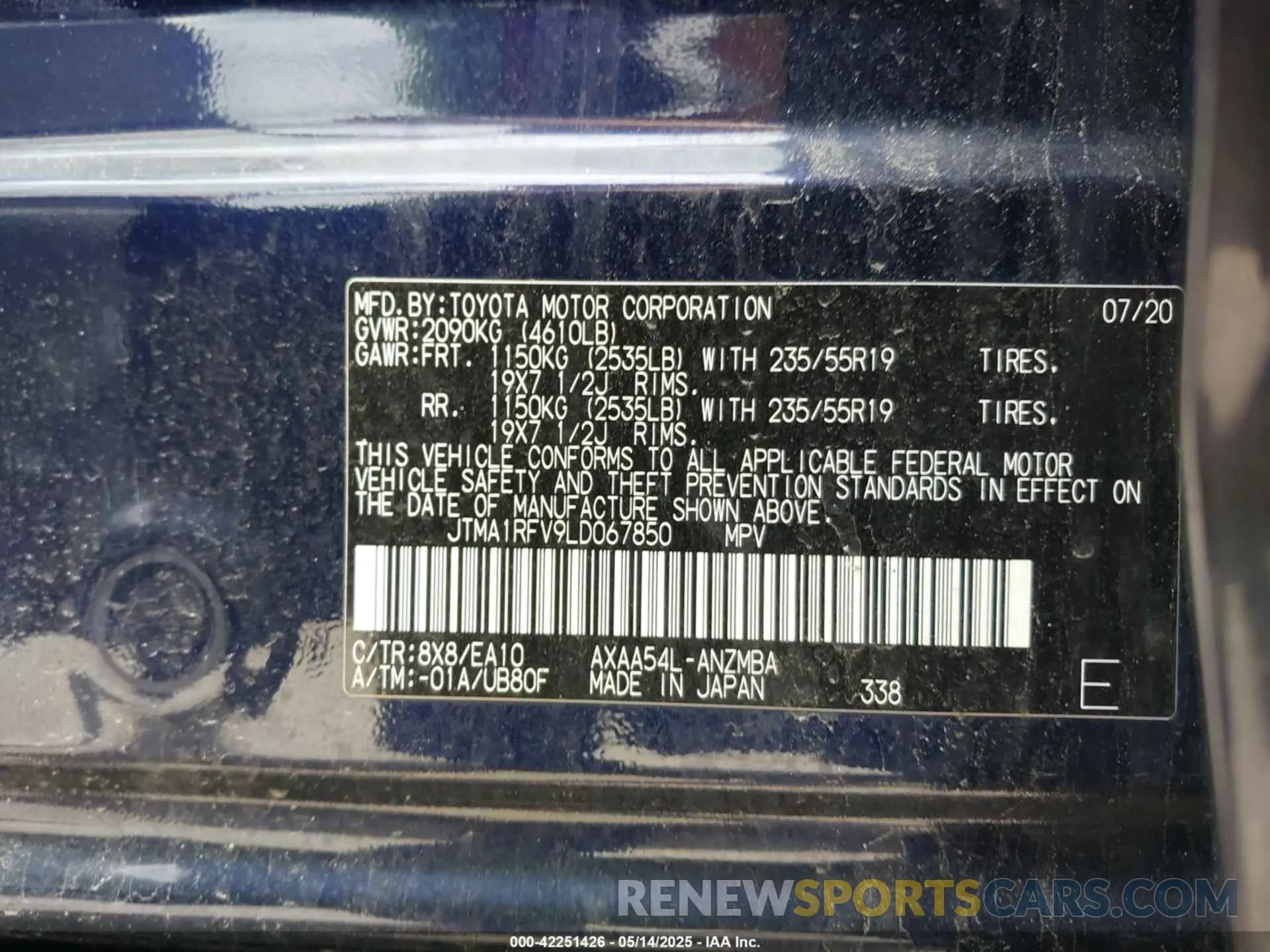 9 Photograph of a damaged car JTMA1RFV9LD067850 TOYOTA RAV4 2020