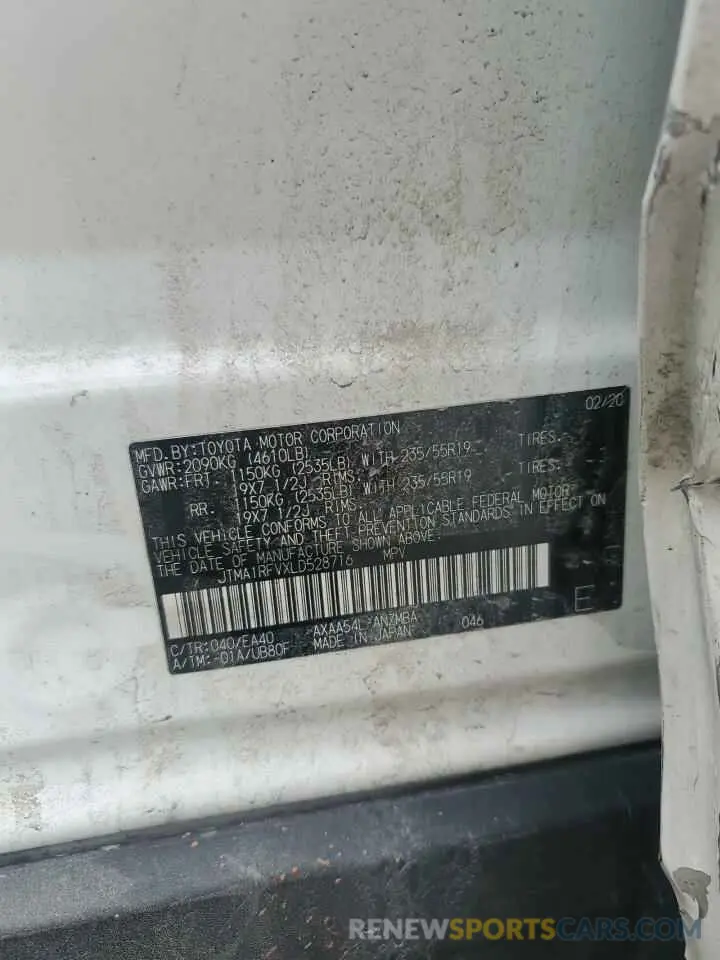14 Photograph of a damaged car JTMA1RFVXLD528716 TOYOTA RAV4 2020