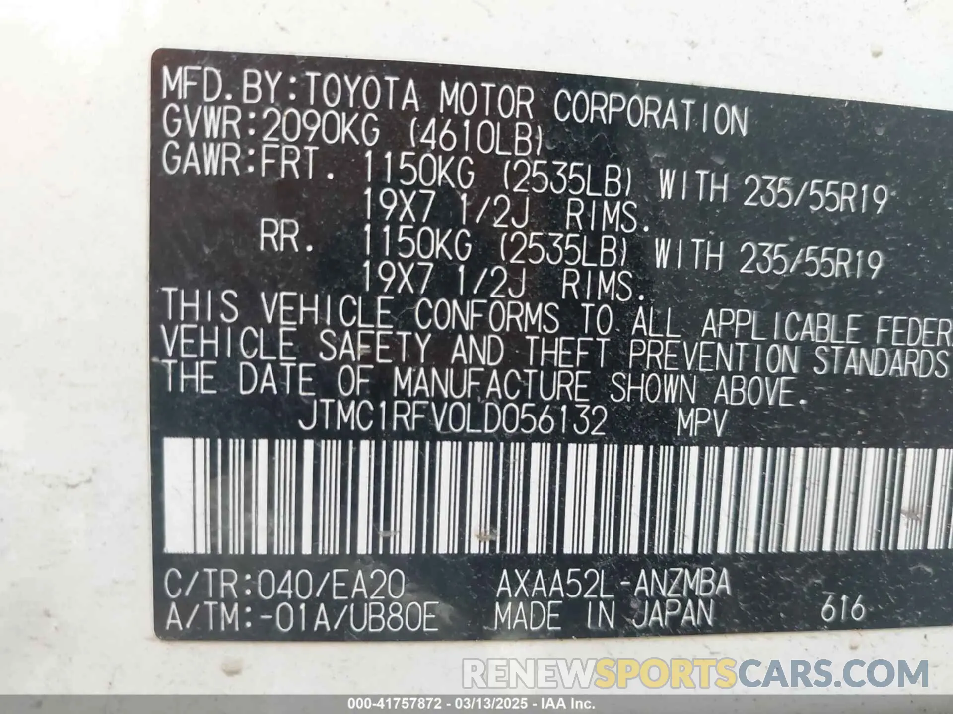 9 Photograph of a damaged car JTMC1RFV0LD056132 TOYOTA RAV4 2020