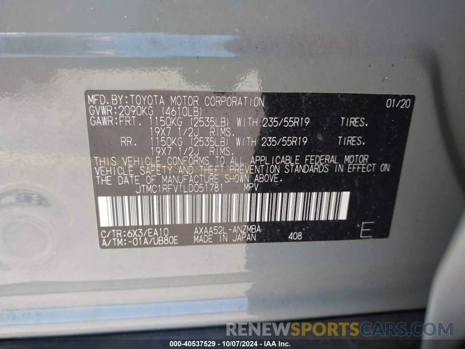 9 Photograph of a damaged car JTMC1RFV1LD051781 TOYOTA RAV4 2020