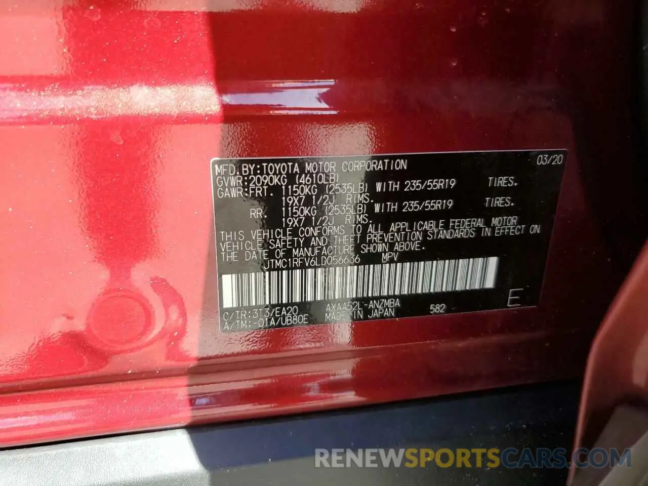 13 Photograph of a damaged car JTMC1RFV6LD056636 TOYOTA RAV4 2020