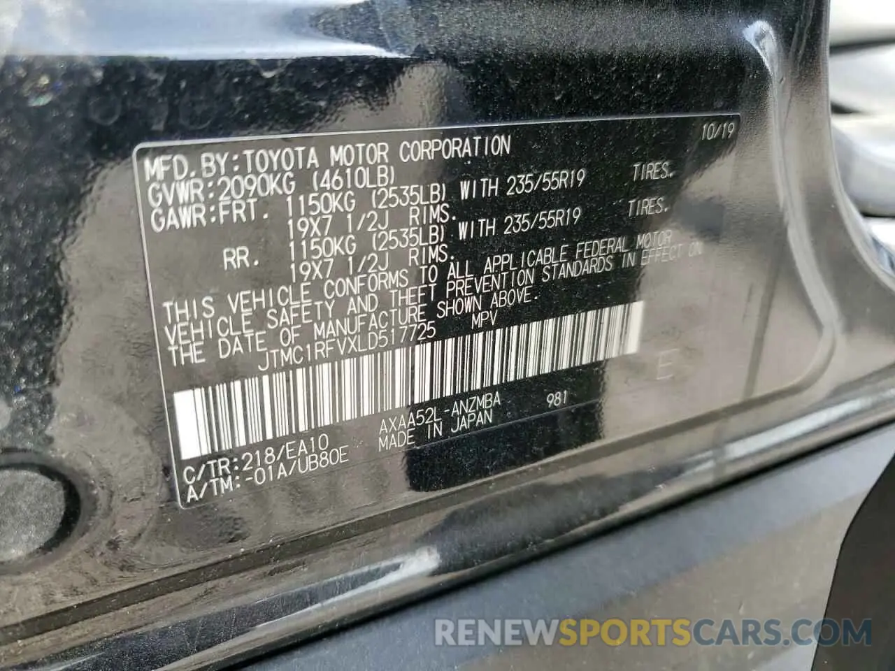 13 Photograph of a damaged car JTMC1RFVXLD517725 TOYOTA RAV4 2020