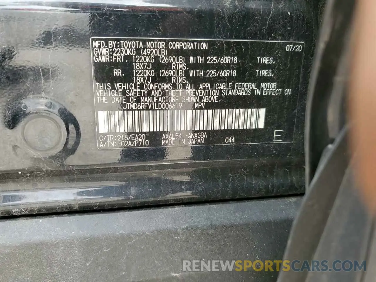 15 Photograph of a damaged car JTMD6RFV1LD006619 TOYOTA RAV4 2020