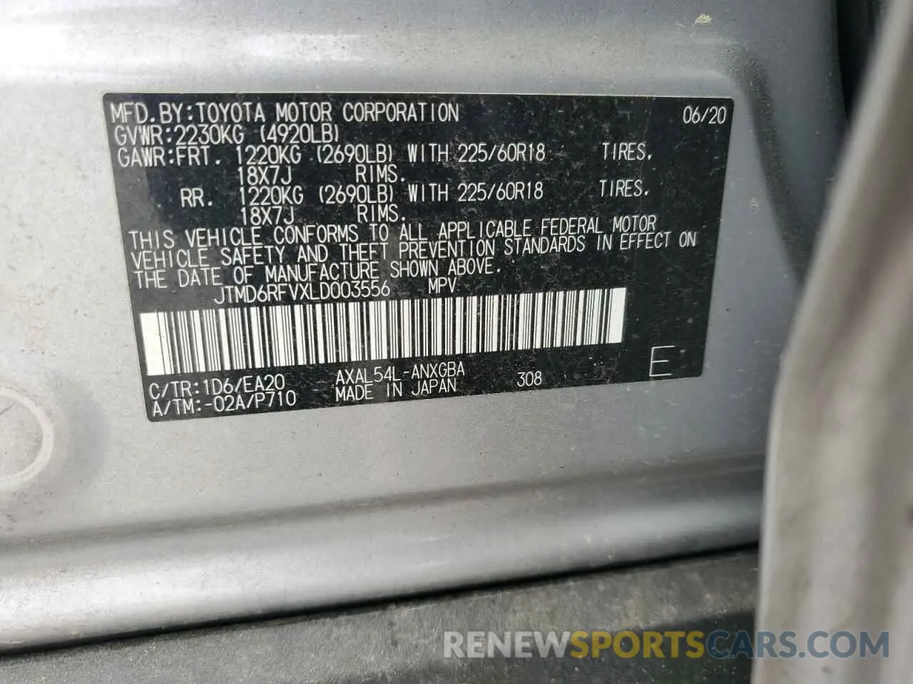 14 Photograph of a damaged car JTMD6RFVXLD003556 TOYOTA RAV4 2020