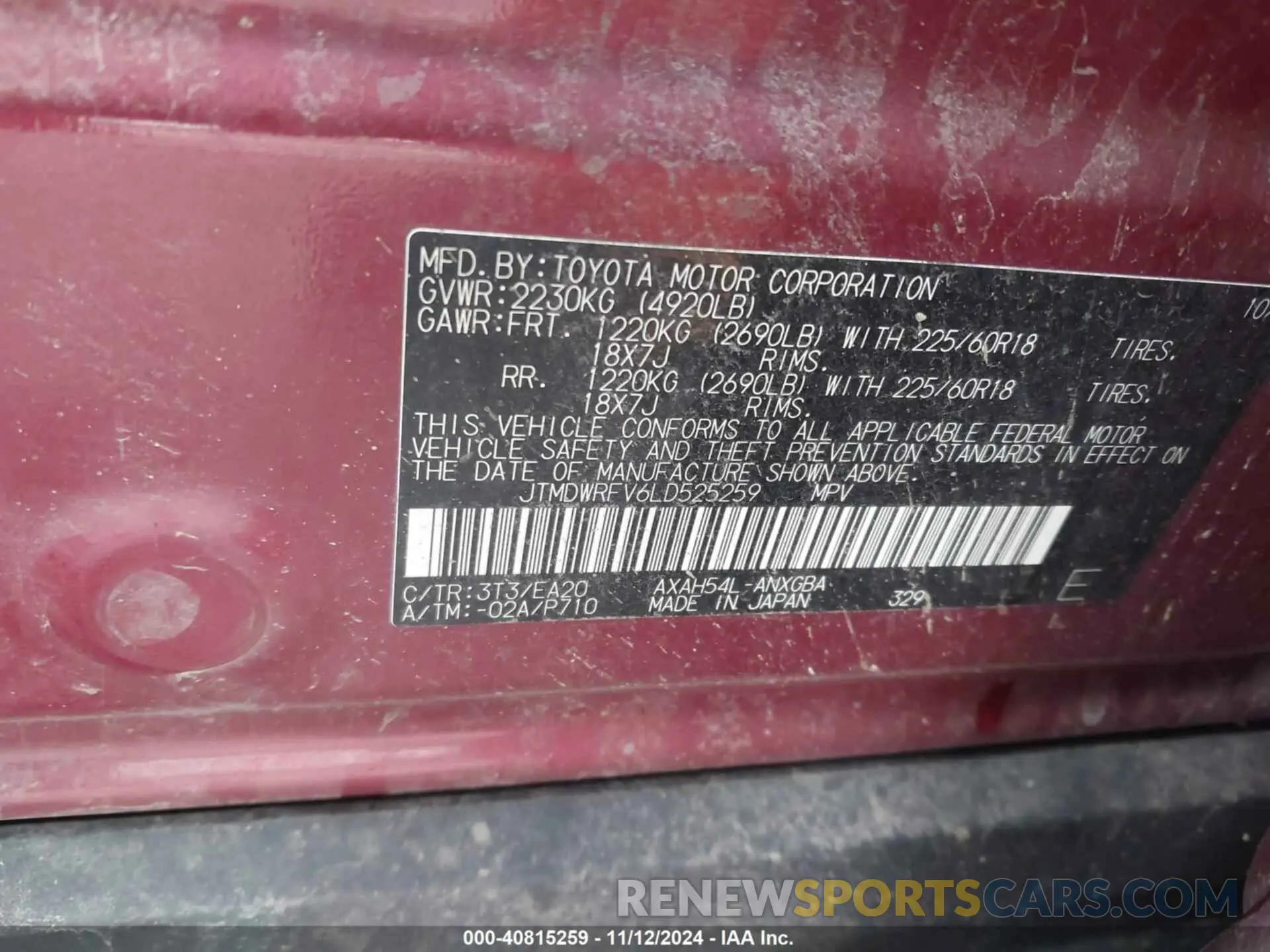 9 Photograph of a damaged car JTMDWRFV6LD525259 TOYOTA RAV4 2020
