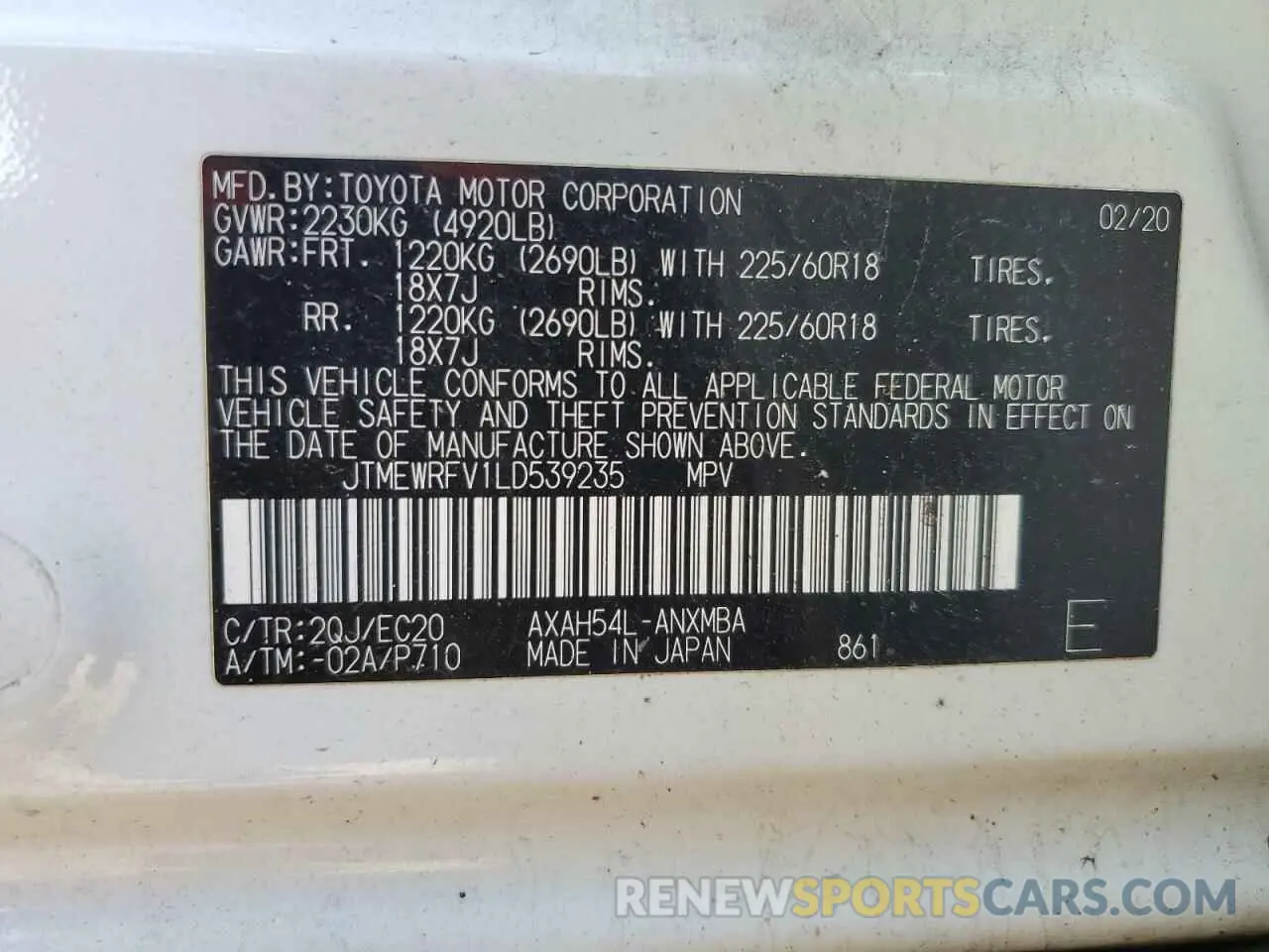 15 Photograph of a damaged car JTMEWRFV1LD539235 TOYOTA RAV4 2020