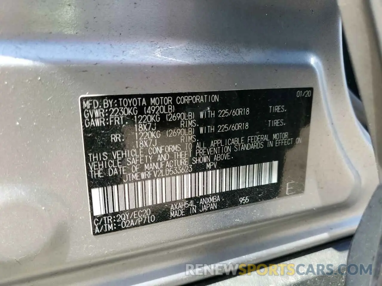 13 Photograph of a damaged car JTMEWRFV2LD533623 TOYOTA RAV4 2020