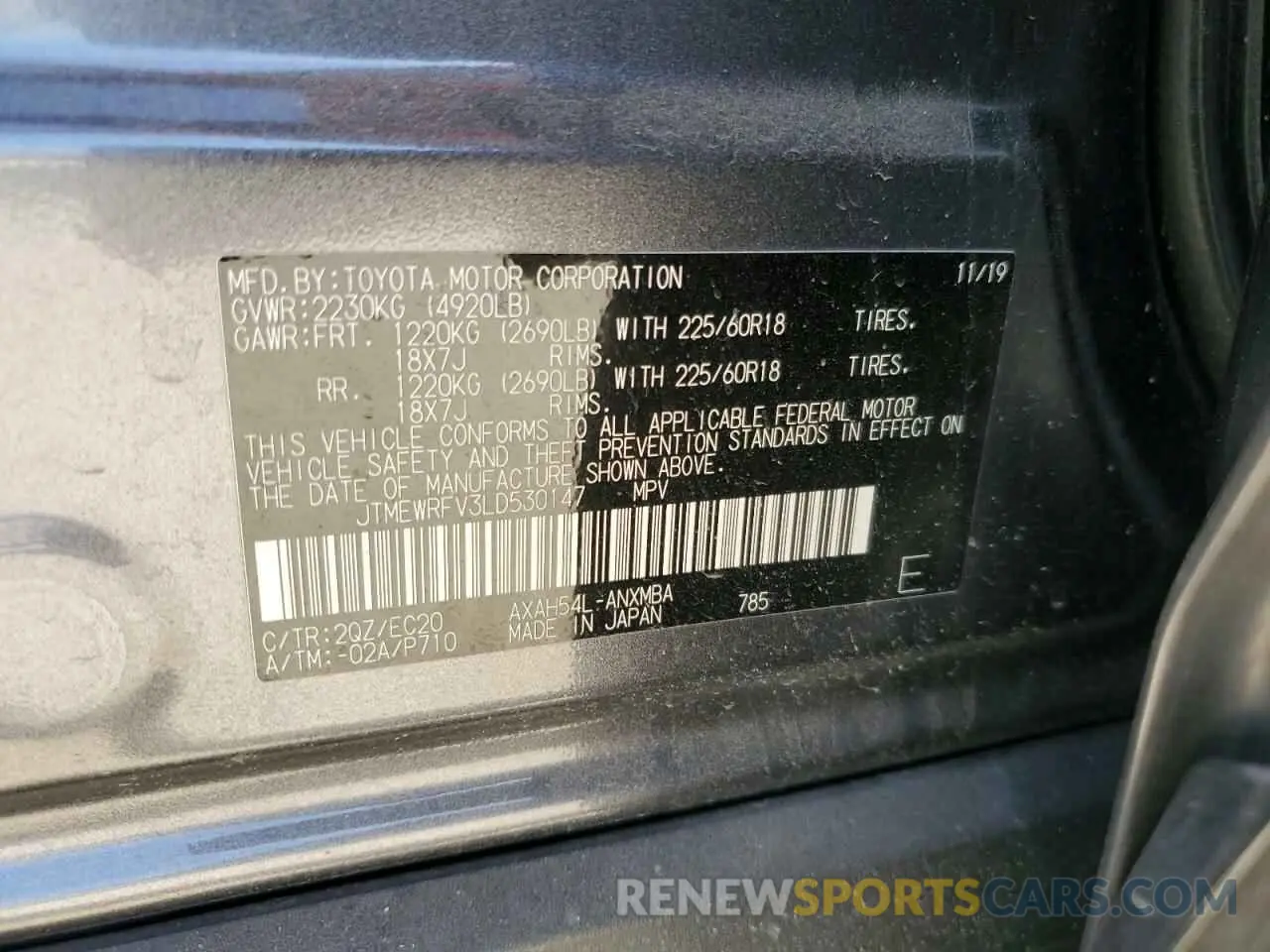 13 Photograph of a damaged car JTMEWRFV3LD530147 TOYOTA RAV4 2020