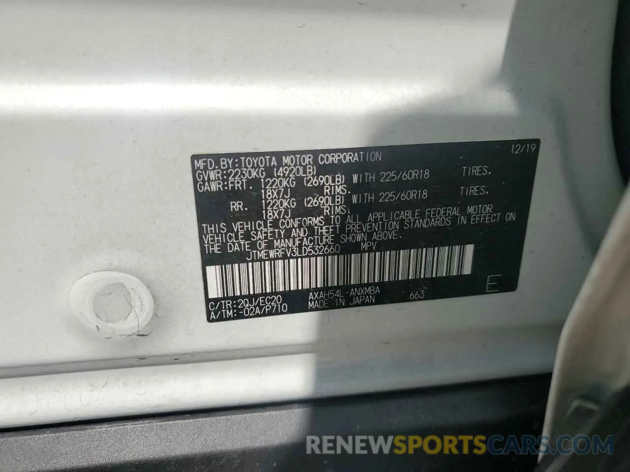 13 Photograph of a damaged car JTMEWRFV3LD532660 TOYOTA RAV4 2020
