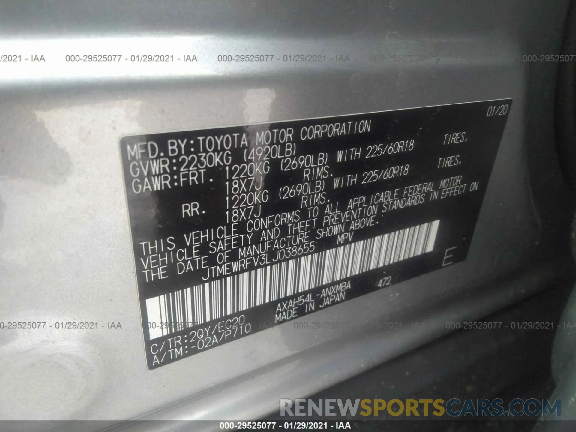 9 Photograph of a damaged car JTMEWRFV3LJ038655 TOYOTA RAV4 2020