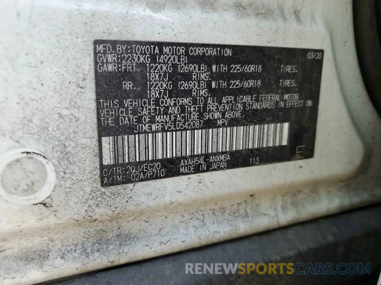 13 Photograph of a damaged car JTMEWRFV5LD542087 TOYOTA RAV4 2020