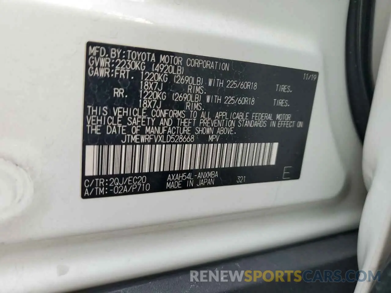 15 Photograph of a damaged car JTMEWRFVXLD528668 TOYOTA RAV4 2020
