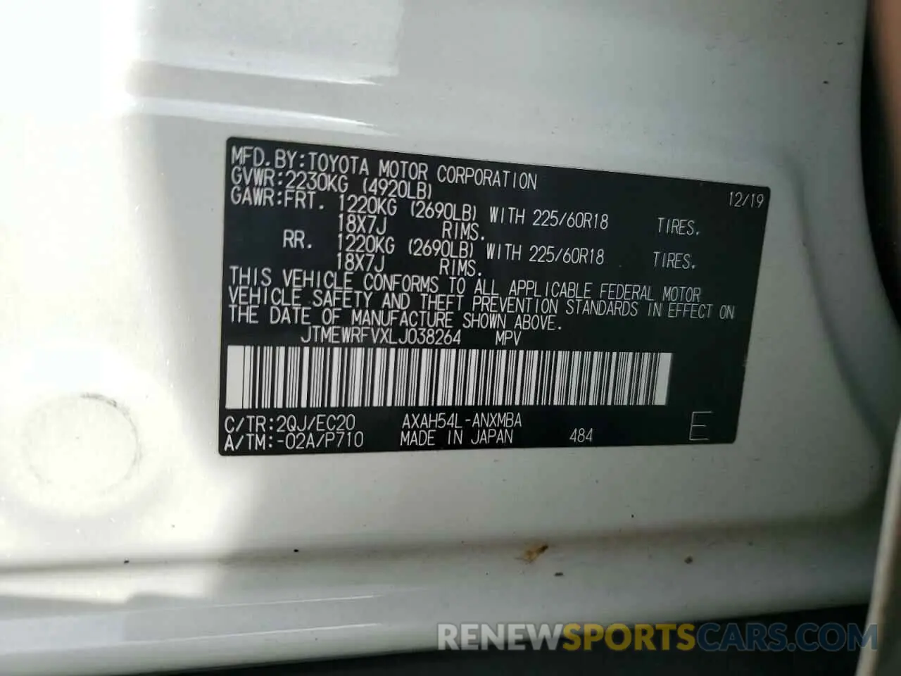 14 Photograph of a damaged car JTMEWRFVXLJ038264 TOYOTA RAV4 2020