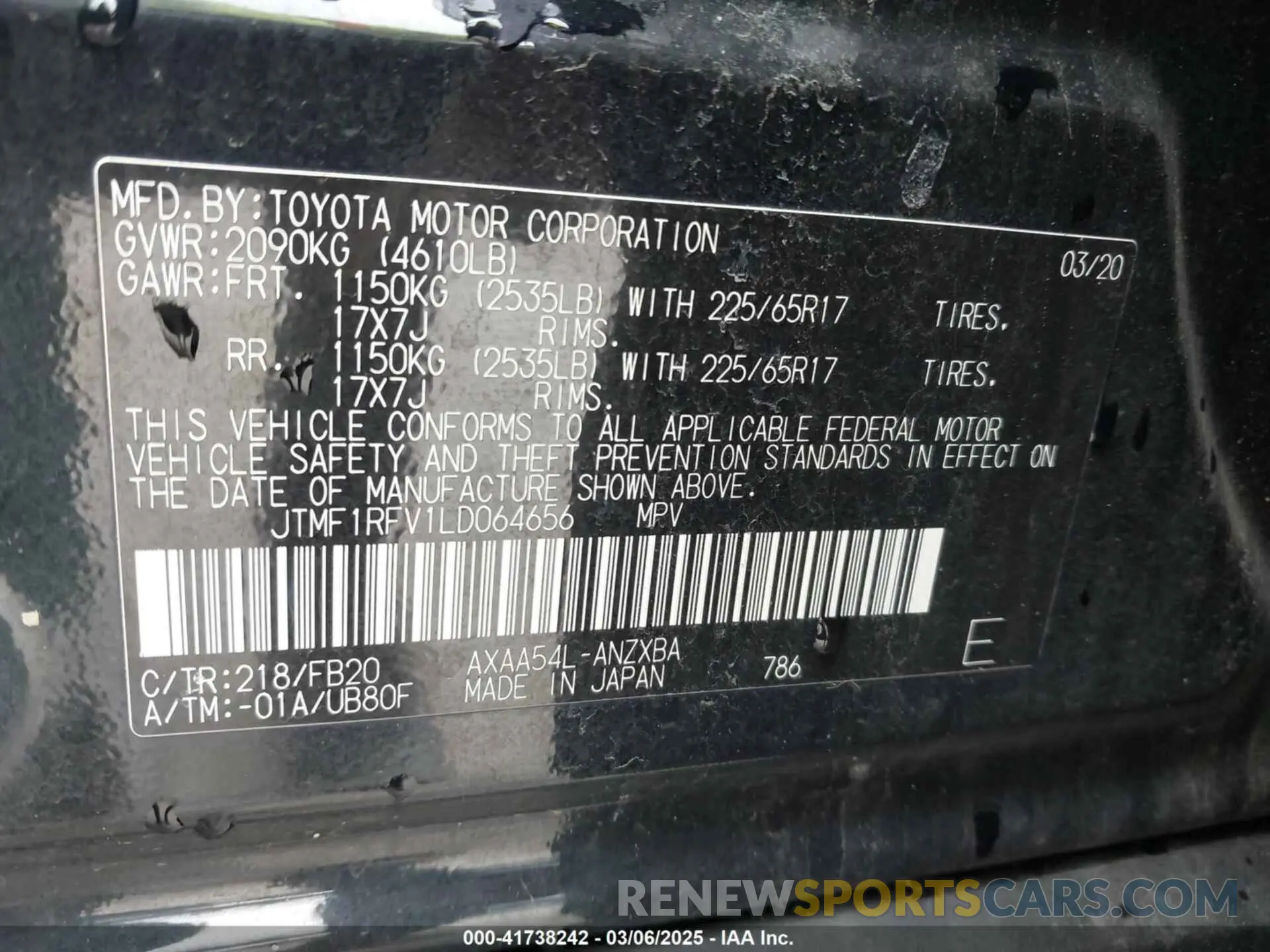 9 Photograph of a damaged car JTMF1RFV1LD064656 TOYOTA RAV4 2020