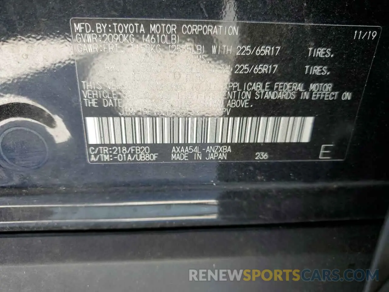 10 Photograph of a damaged car JTMF1RFV3LD053139 TOYOTA RAV4 2020