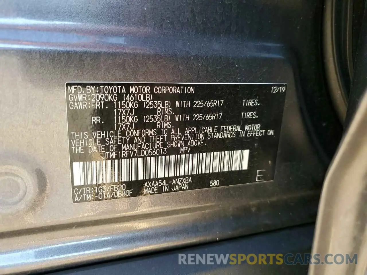 13 Photograph of a damaged car JTMF1RFV7LD056013 TOYOTA RAV4 2020