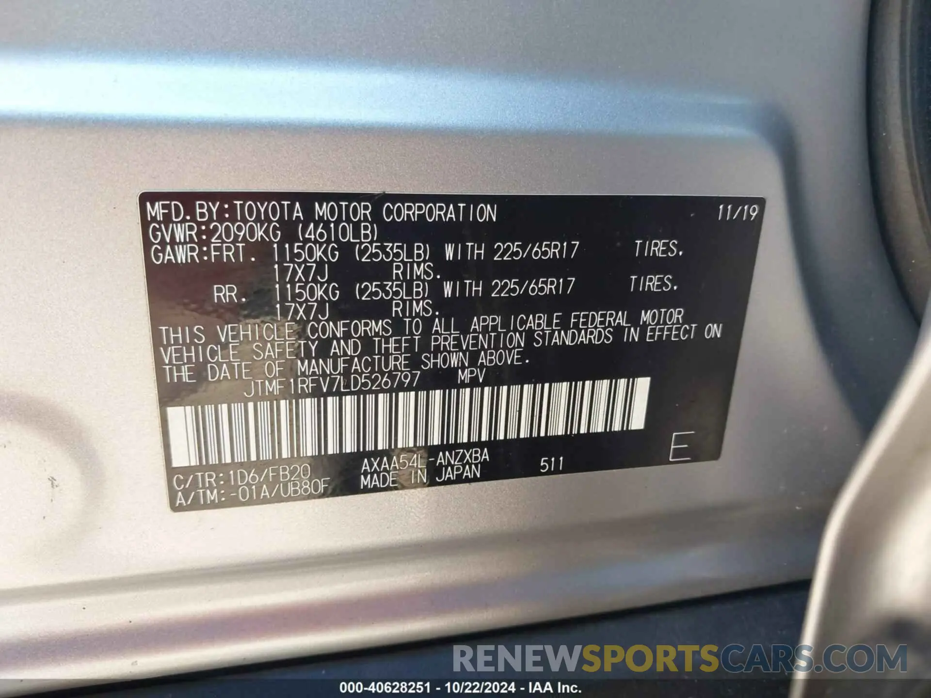 9 Photograph of a damaged car JTMF1RFV7LD526797 TOYOTA RAV4 2020
