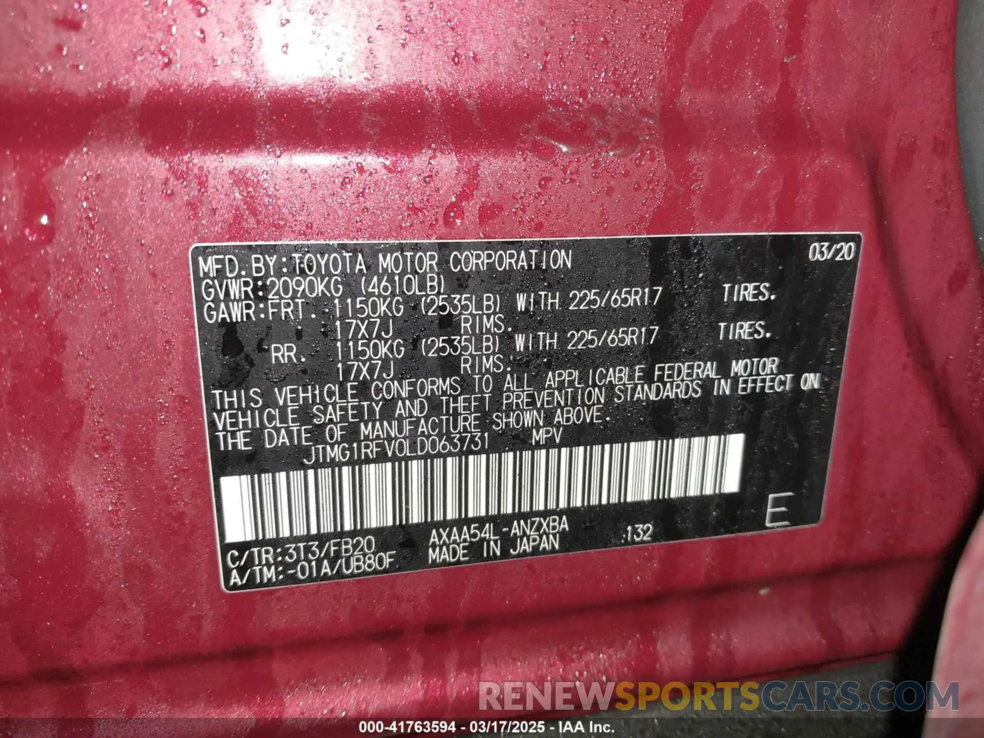 9 Photograph of a damaged car JTMG1RFV0LD063731 TOYOTA RAV4 2020