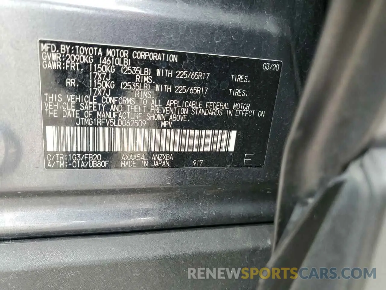 14 Photograph of a damaged car JTMG1RFV5LD062509 TOYOTA RAV4 2020