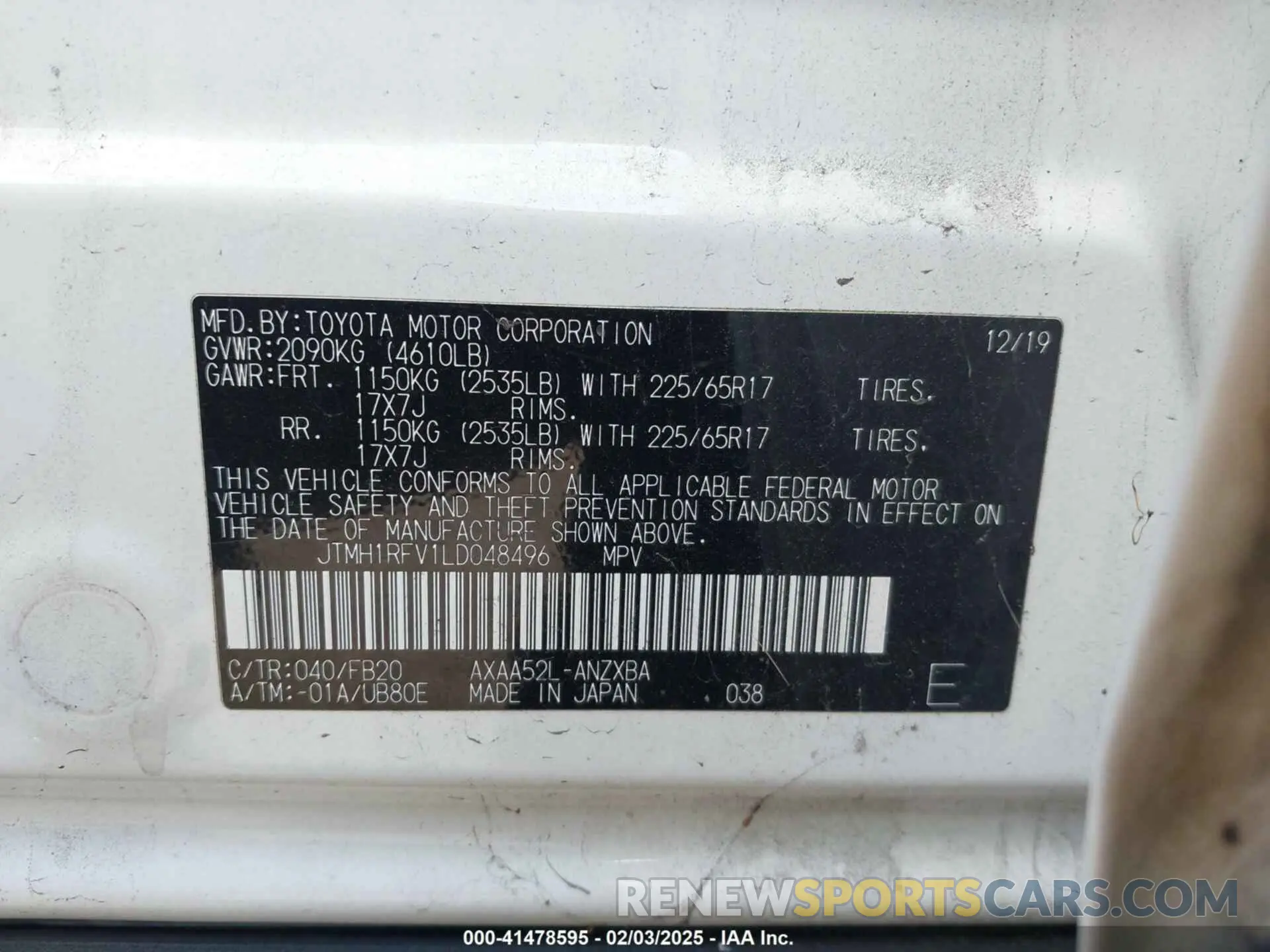 9 Photograph of a damaged car JTMH1RFV1LD048496 TOYOTA RAV4 2020