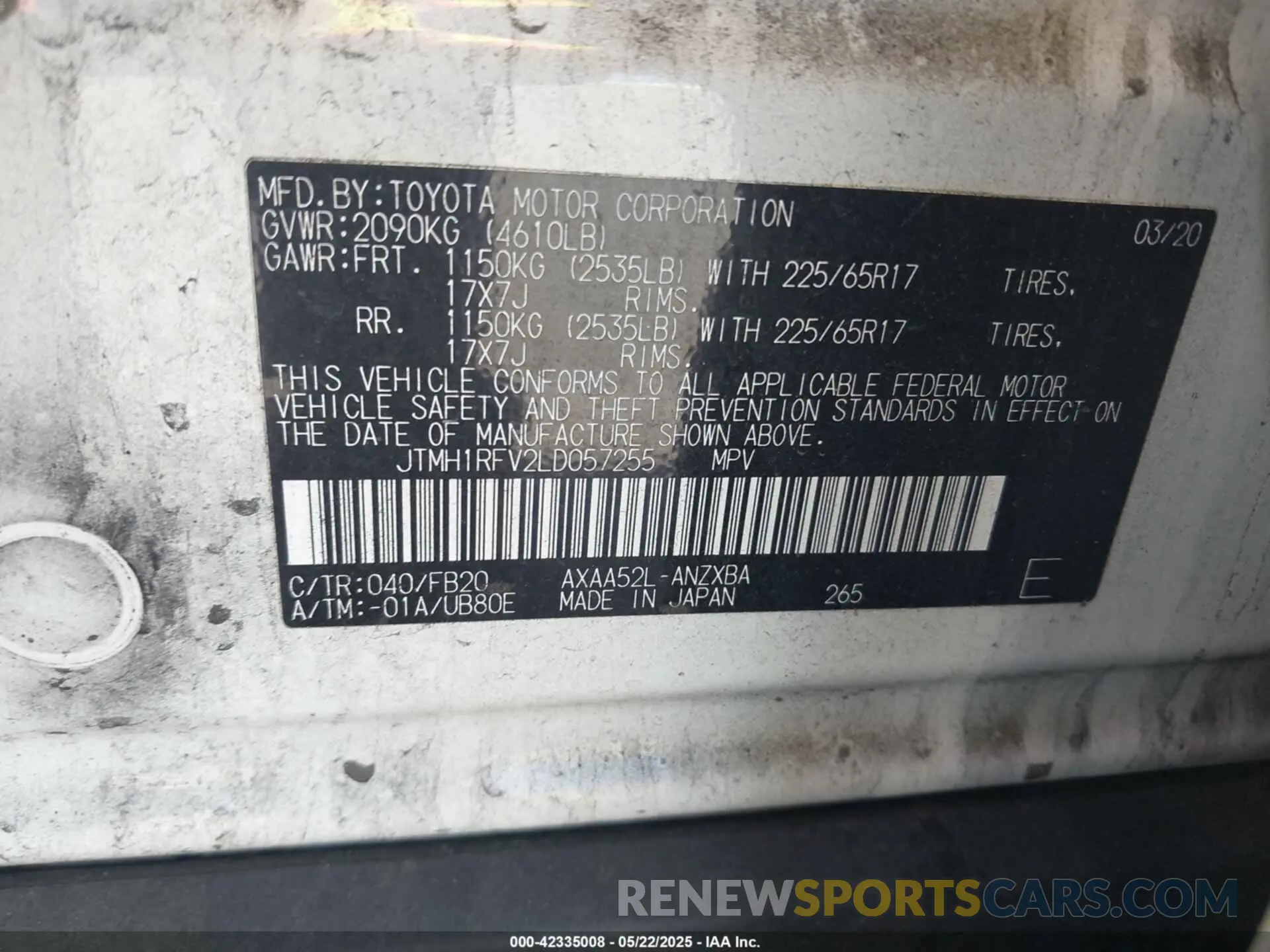 9 Photograph of a damaged car JTMH1RFV2LD057255 TOYOTA RAV4 2020