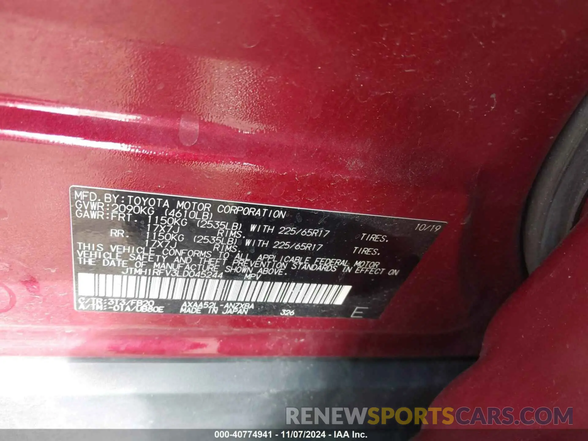 9 Photograph of a damaged car JTMH1RFV3LD045244 TOYOTA RAV4 2020